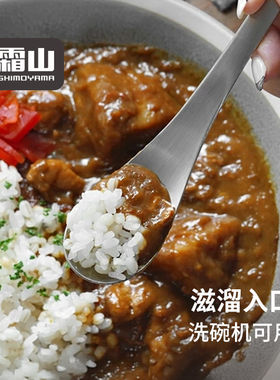 霜山304不锈钢餐勺日式咖喱勺甜品勺家用调羹喝汤匙成人吃饭勺子