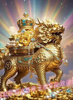 麒麟献宝富贵吉祥好运贴画墙贴墙面装饰画壁画家用遮丑贴图自贴纸