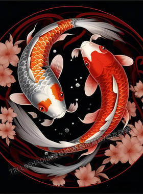 网红太极锦鲤自粘贴画玄关书房招财贴画双开门衣柜贴画车贴马桶贴