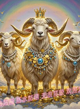 三羊开泰增财转运贴画贴墙面装饰画壁画家用遮丑可擦写贴图自贴纸