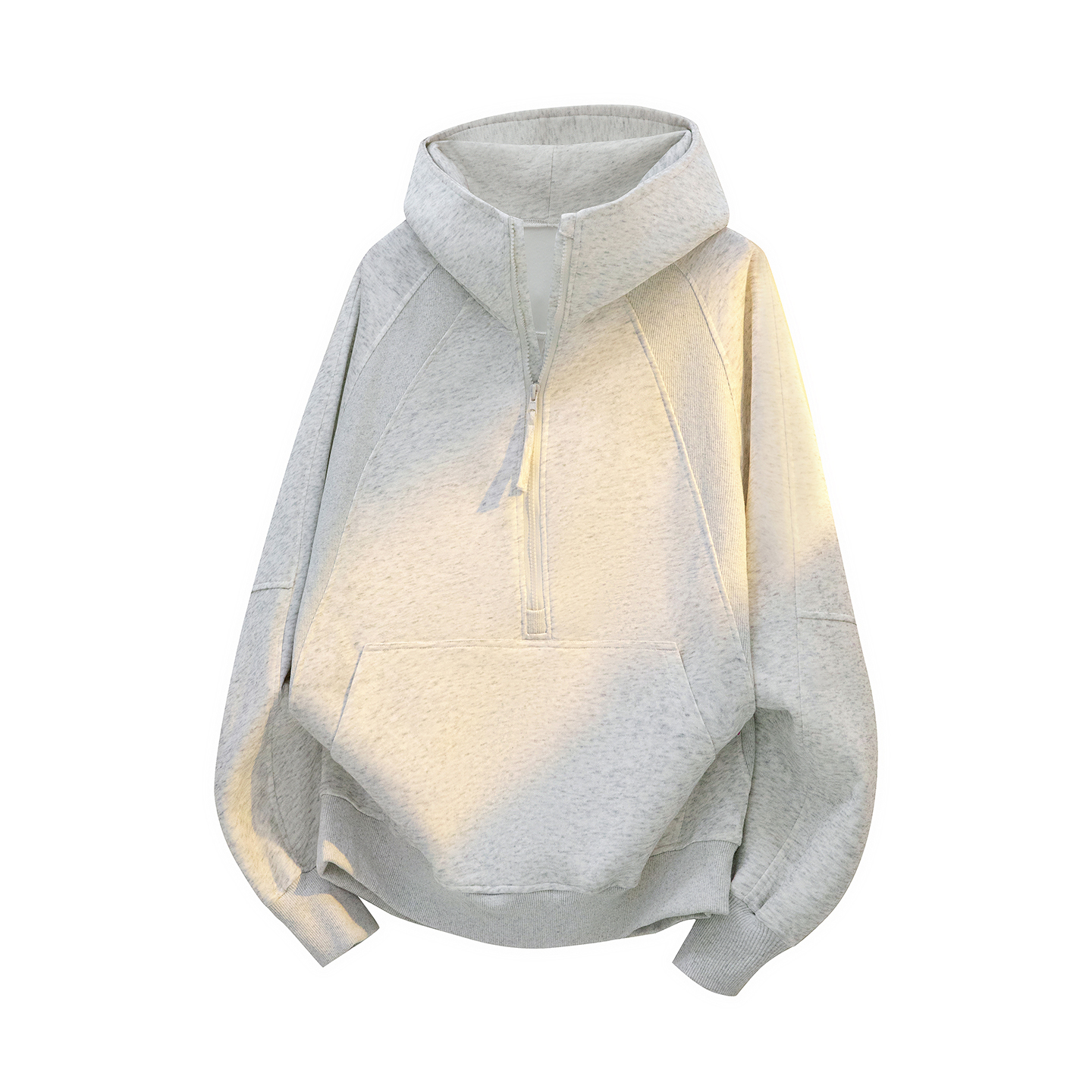 2025新款美式重磅灰色帽衫男春秋新款半拉链连帽卫衣宽松百搭