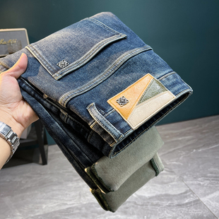 弹力小脚长裤 冬季 男2025薄绒简约潮流修身 保暖牛仔裤 厚款