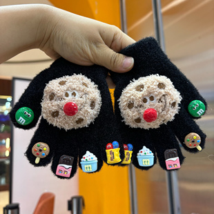 韩国ins儿童手套秋冬新款可爱曲奇公仔保暖分指手套学生手套可爱