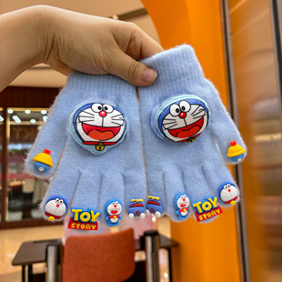 2024原创哆啦A梦蓝色宝宝手套秋冬季 保暖可爱卡通防寒儿童萌手套