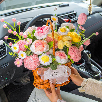 手工针织编织毛线花束仿真郁金香花篮成品生日礼物送女友闺蜜妈妈