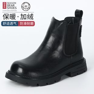 四季熊马丁靴女孩短靴2025新款男童棕色靴子冬季舒适加绒女童靴子