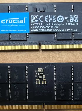 英睿达 美光PC笔记本电脑内存条镁光颗粒ECC纠错48G DDR5 5600MHz