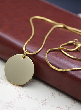 圆牌项链钛金女网红定制刻字情侣硬币一辈子玫瑰金锁骨微笑毛衣链