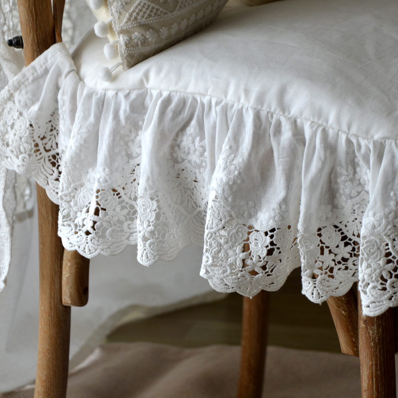 荷叶边白色ins蕾丝刺绣座垫椅垫