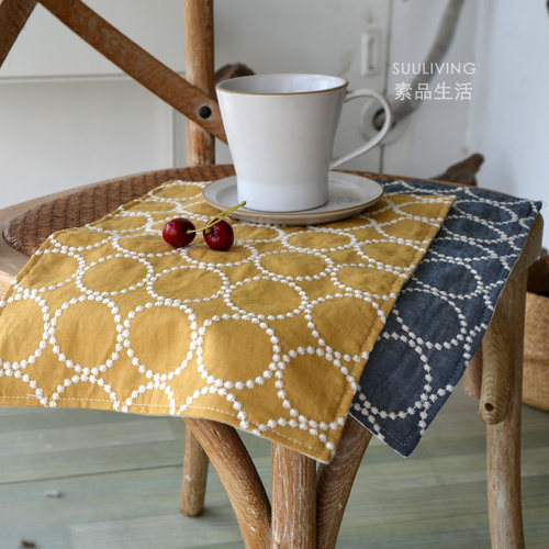 法式田园刺绣花朵装饰餐垫餐巾布