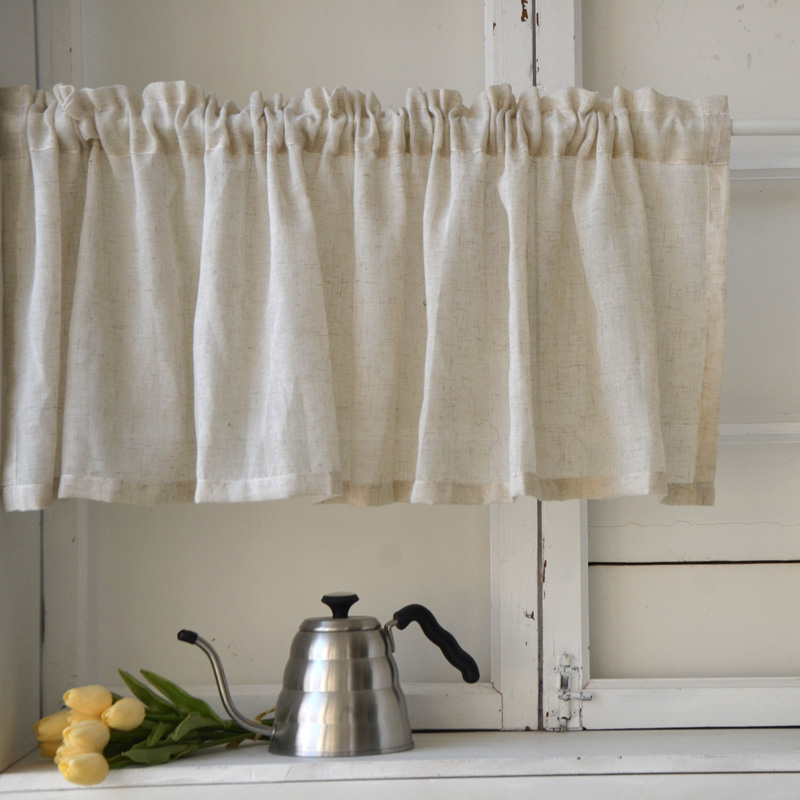 美式乡村麻色纱透光半帘子荷叶边