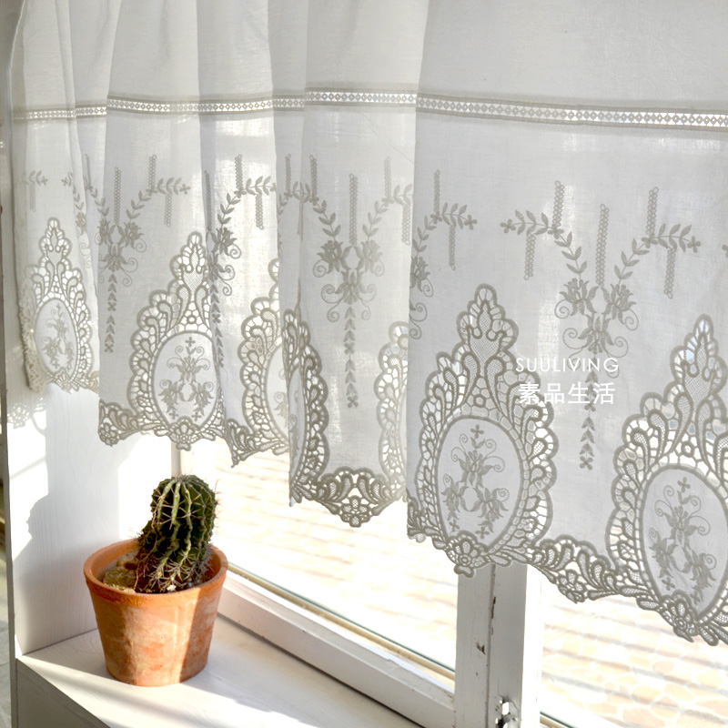 白色轻奢法式复古镂空蕾丝半帘子