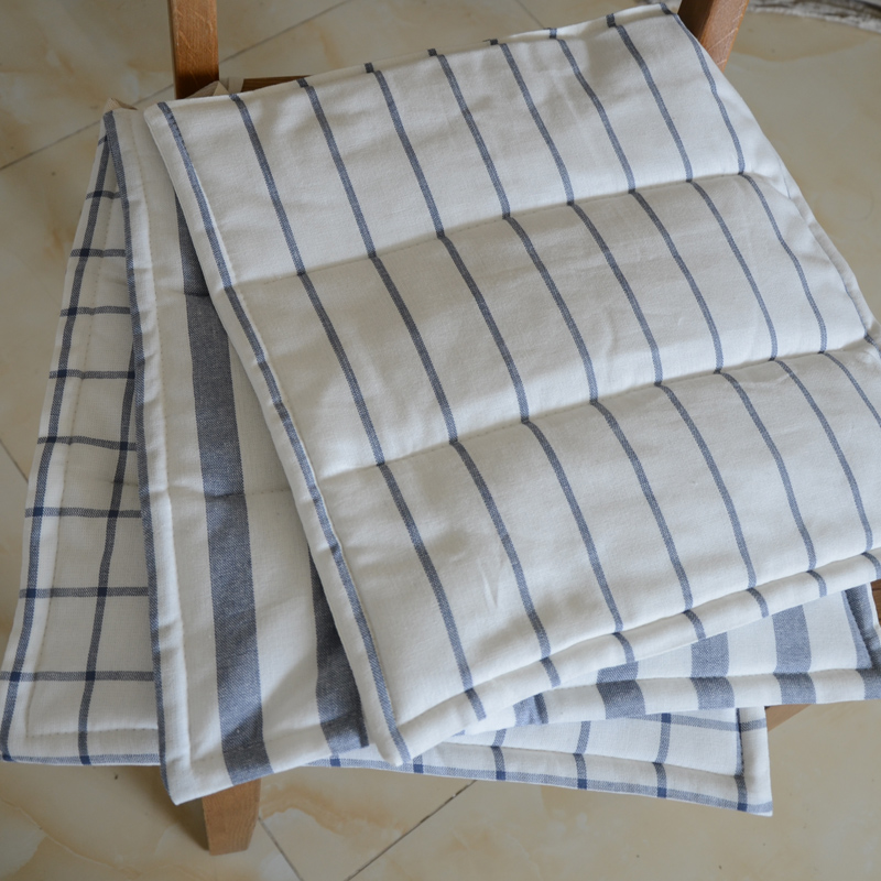 简约白色格子条纹纯棉薄款坐垫
