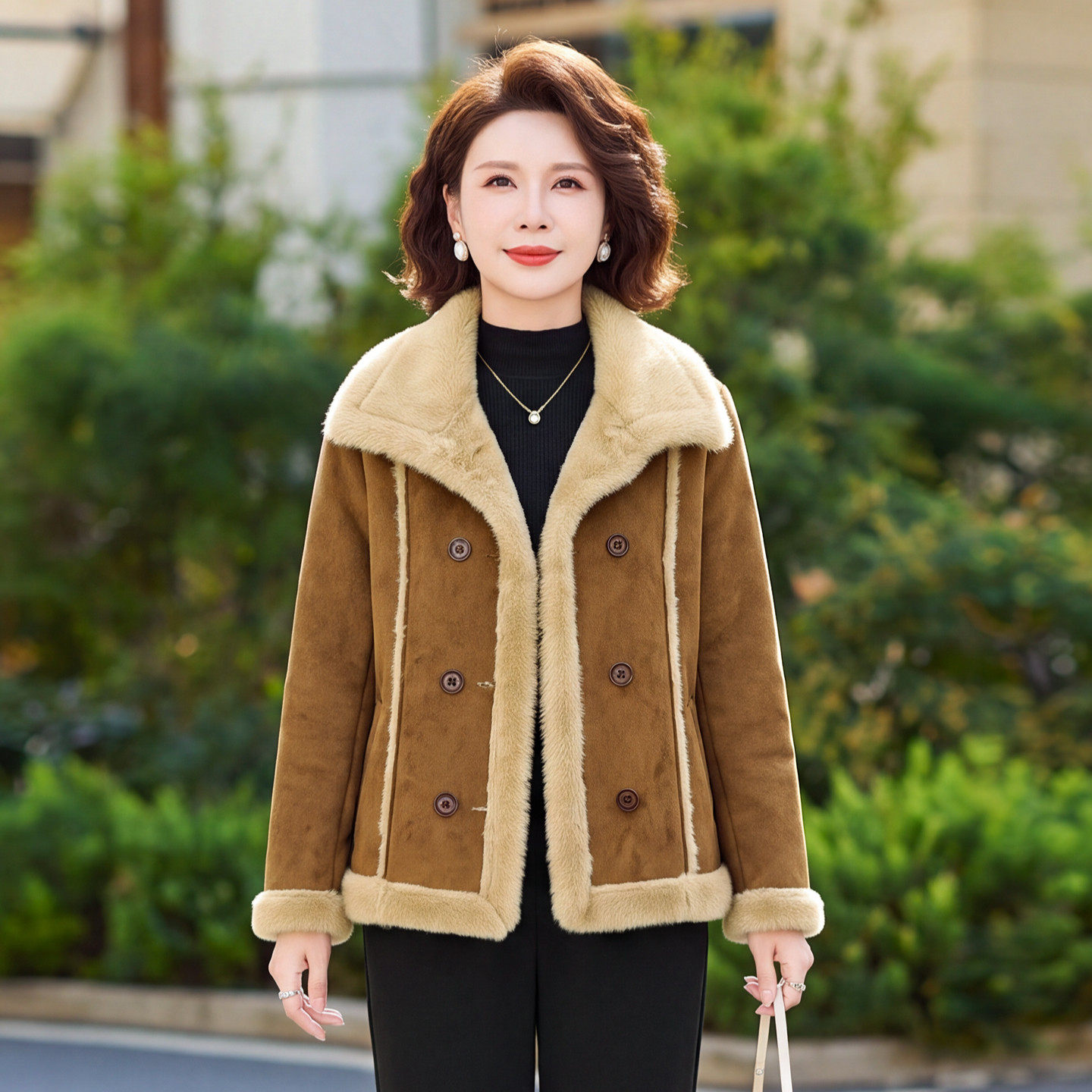 秋冬洋气妈妈加绒加厚短款棉衣