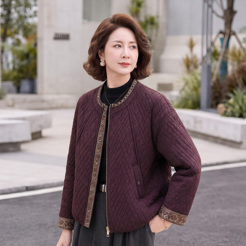 秋冬短款外套中老年女装开衫夹克气质时尚新款年轻妈妈装民族风