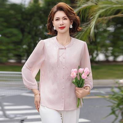 新中式妈妈春秋洋气衬衫外套