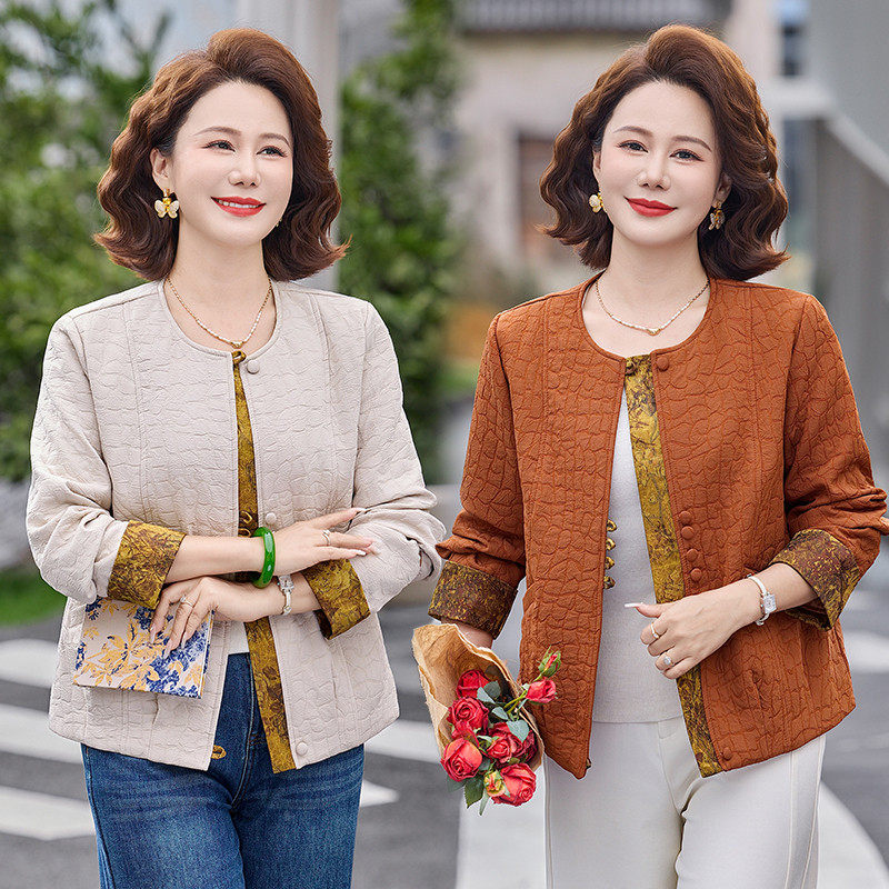 9336妈妈春季新款国风外套优雅夹克开衫阔太太上衣服秋中老年女装