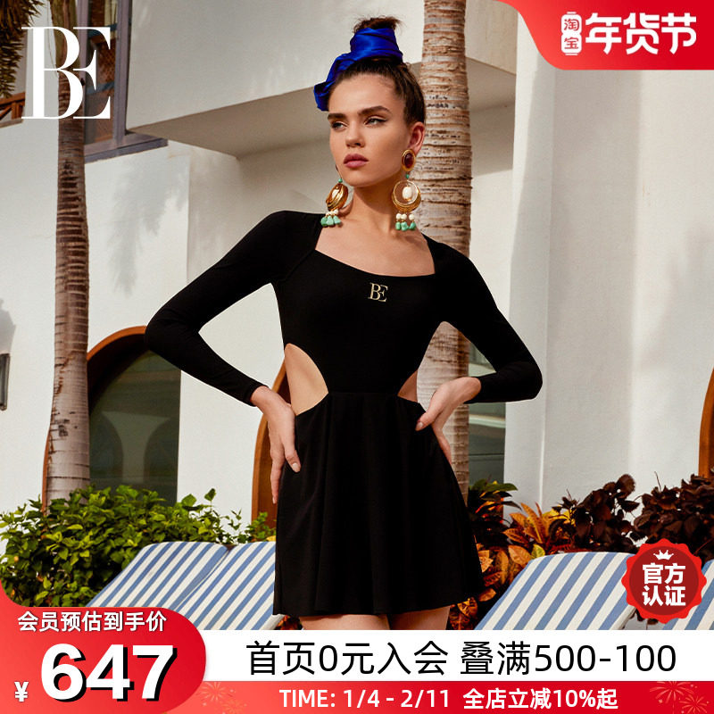 BE范德安时尚系列女士连体泳衣长袖裙式时尚高级感显瘦温泉度假