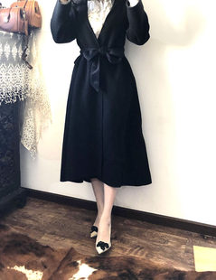 北京vintage古著直筒型氣質長款雙面春季黑色羊絨大衣純色慵懶設計感