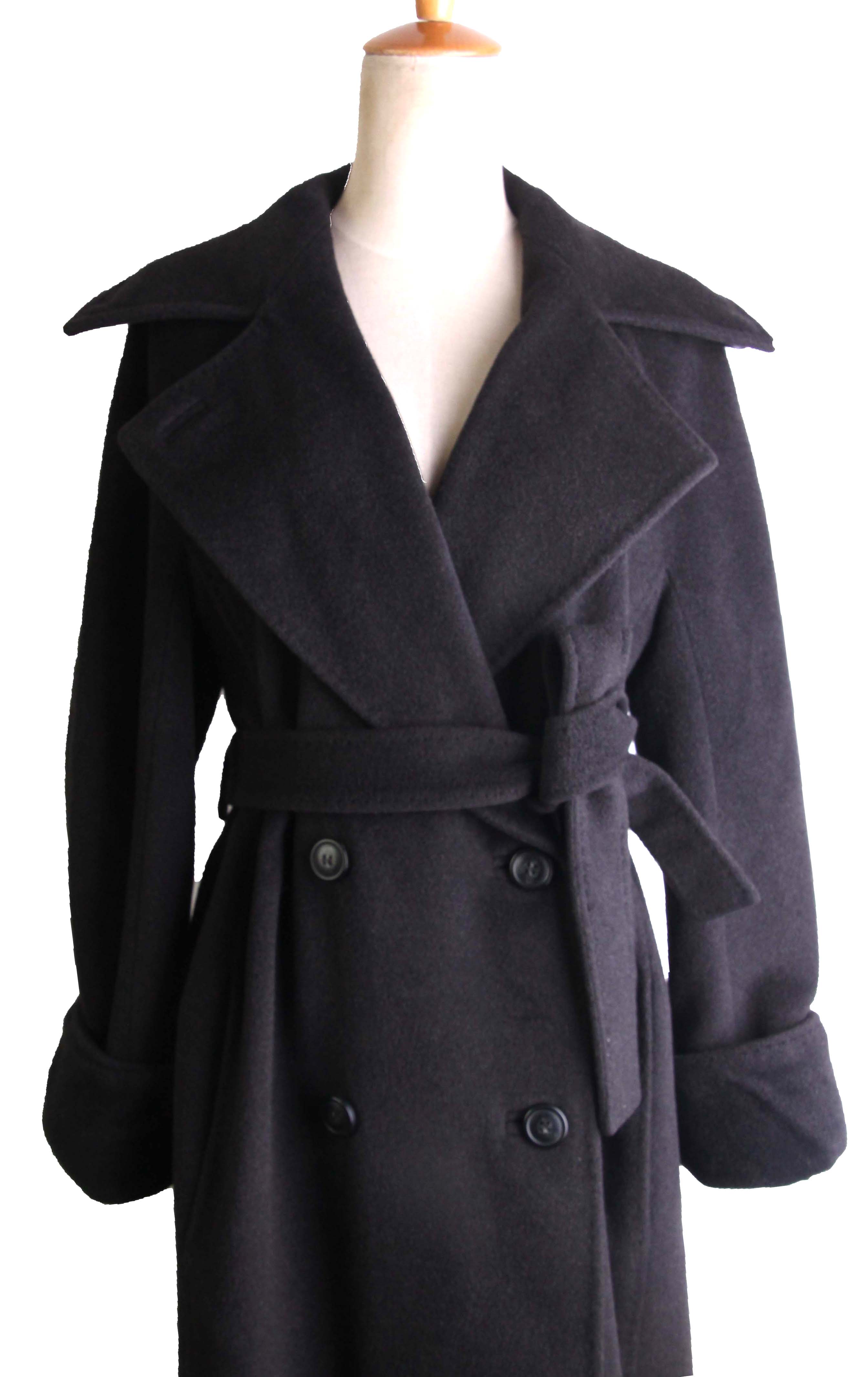 双排扣加长款双面拱针毛呢羊毛呢