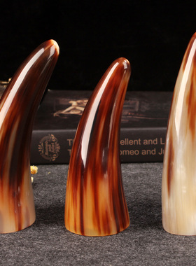 白牦牛角尖刮痧筒拔火罐拔罐器家用点穴位棒镇纸手把古玩家居摆件