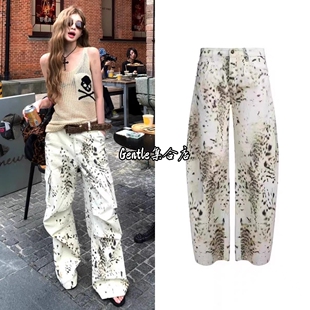 现货 Lioness 25虞书欣同款 美式宽松雪豹印花豹纹牛仔裤休闲裤