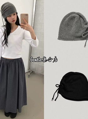 在途 smoothmood 26秋冬新款无缝堆堆帽一体帽侧面系带针织帽子女