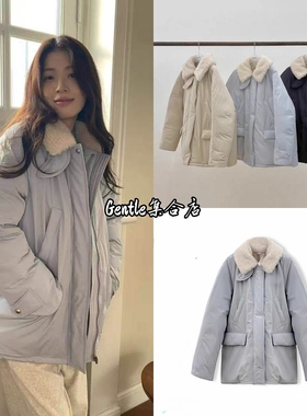 现货 erume 25冬季新款 羊羔毛翻领90绒保暖大衣羽绒服外套女