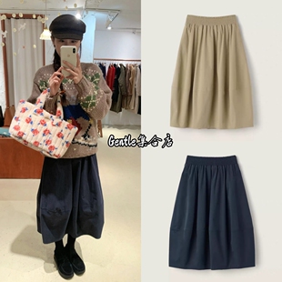 现货 sienne 26早春新款 韩系时尚蓬蓬腰侧兜褶皱花苞设计半身裙