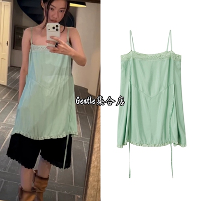 现货 Viaplain 26春夏新款 叠穿蕾丝花边系带迷你吊带连衣裙女