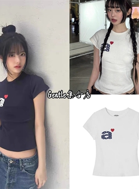 现货 aeae 26新款 波点爱心字母印花百搭显瘦修身圆领短袖T恤