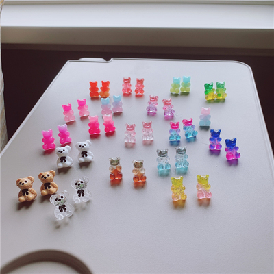 银针渐变小熊耳钉甜美可爱耳夹