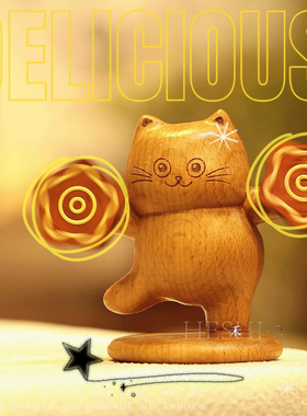 猫咪二人转摆件创意木制摆件家居装饰办公室桌面送礼朋友闺蜜礼物