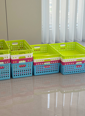 亿美多彩加厚长方形塑料收纳篮厨房浴室桌面置物篮收纳筐杂物文具