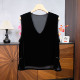 黑色真丝丝绒V领无袖 饰背心马夹 马甲女优雅气质珠边装