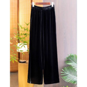 真丝丝绒加厚夹棉松紧腰百搭直筒裤 小脚裤