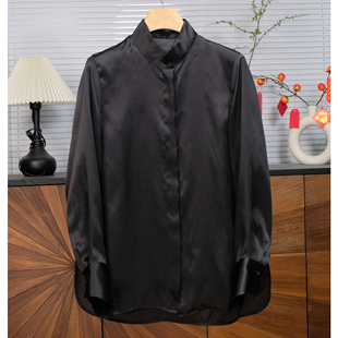 真丝欧根锻立领衬衫上衣显瘦百搭叠穿春夏新款桑蚕丝衬衫