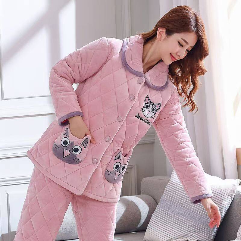 女士冬季三层加厚夹棉套装家居服睡衣/家居服套装