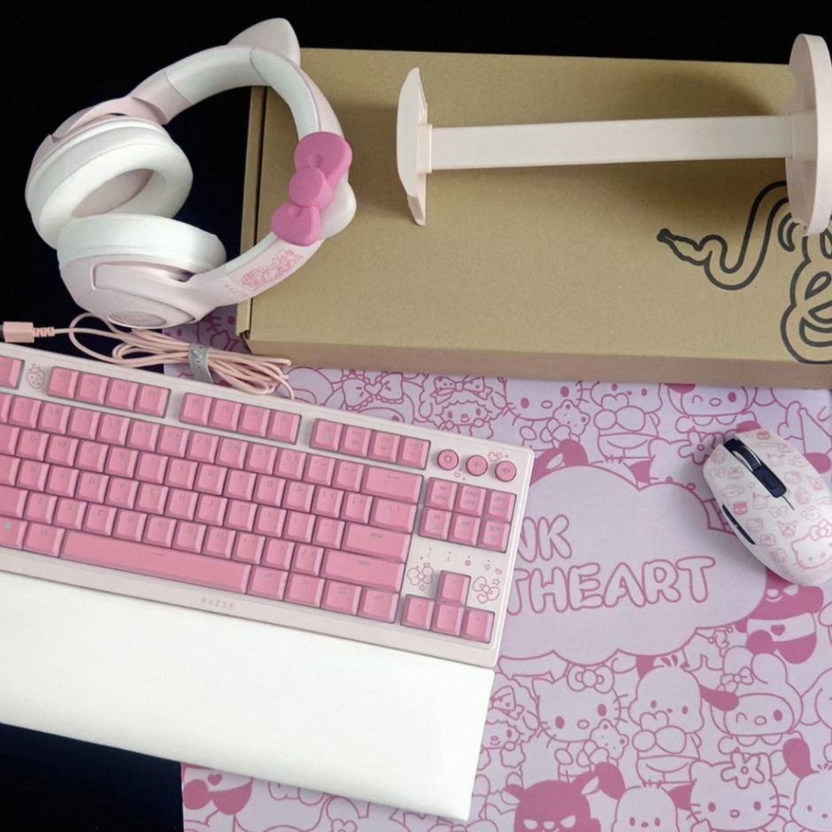 Razer Hello Kitty北海巨妖萌猫版雨林狼蛛V3X耳机键盘鼠标套装