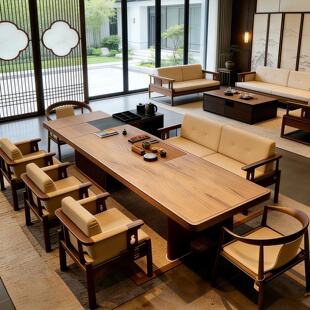 新中式北美黑胡桃木泡茶台会客接待办公一体宋氏美学茶空间茶桌椅