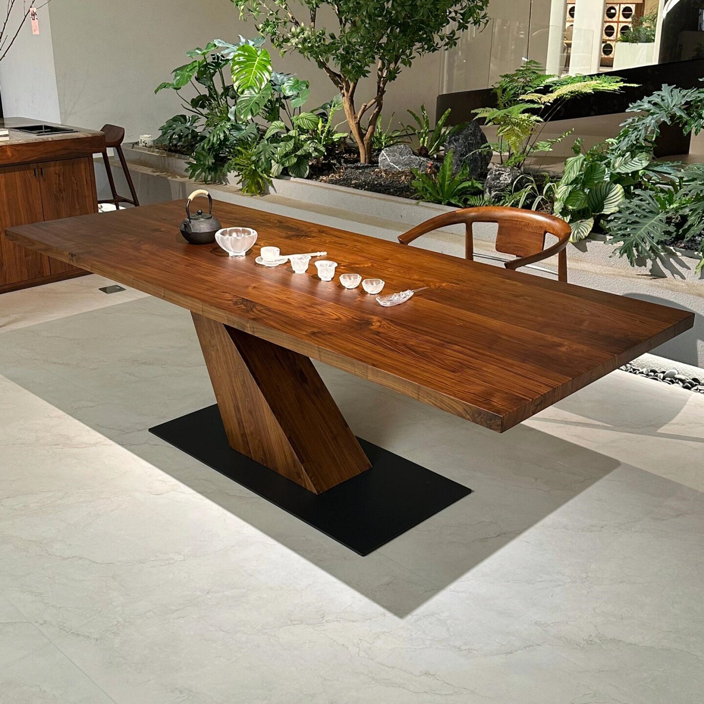 新中式北美黑胡桃木大板餐桌茶桌