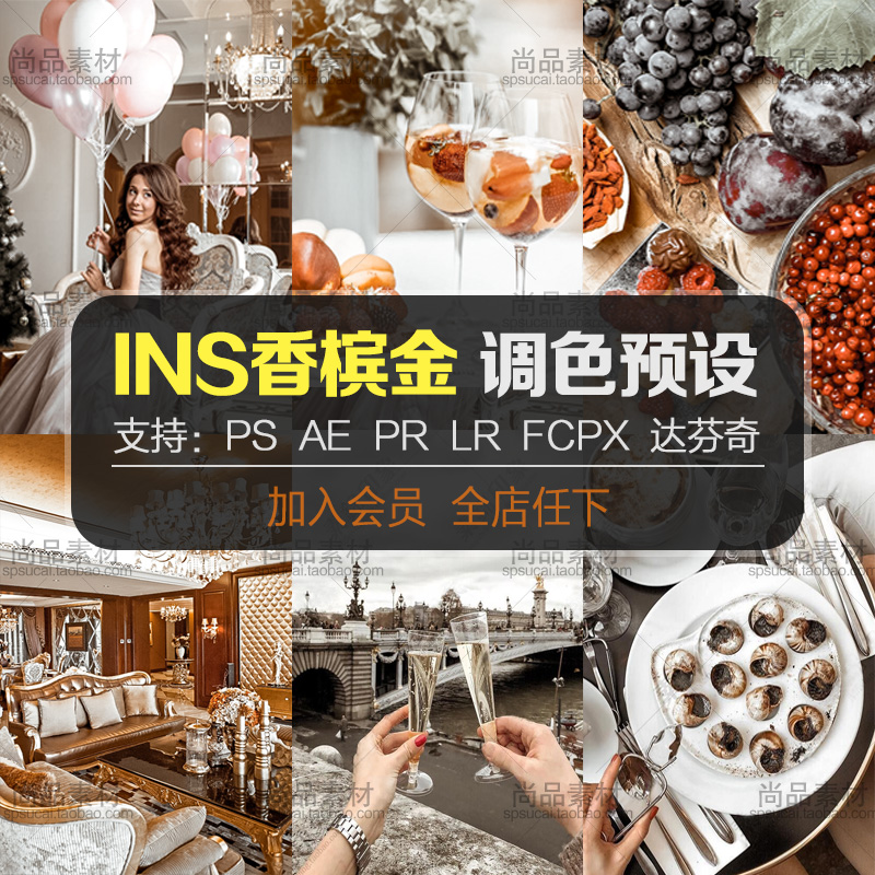 ps滤镜网红香槟色LR预设ins旅拍摄影PR/FCPX达芬奇LUT手机调色AE