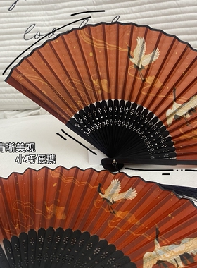 中国风折叠小扇子随身携带古风汉服古装舞蹈新中式夏天黑色竹扇