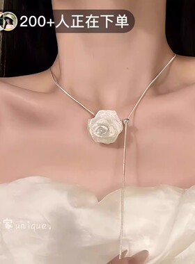 超仙网纱玫瑰花朵长项链可抽拉