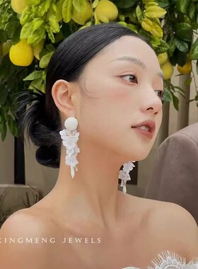 欧美时尚气质长款花朵流苏耳环个
