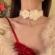 HEY TAO秋冬圣诞节白色毛线花朵毛绒choker纯欲氛围感颈带项链女