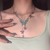 锁骨链 2024爆款 梵星家 薄荷曼波绿色蝴蝶流苏项链女小众颈链新款