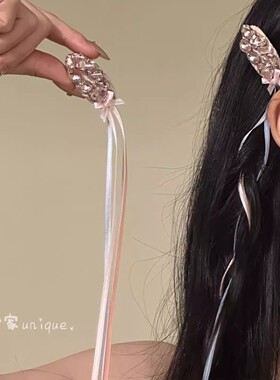 梵星家原创【miu系天菜】甜美芭蕾风粉钻丝带发夹侧边鸭嘴夹发卡