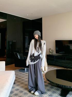 宅女家慵懒风宽松圆领猫咪针织衫女装秋季百搭显瘦小众减龄上衣