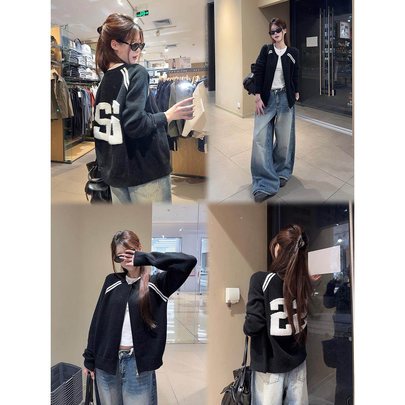 宅女家运动风休闲黑色拉炼长袖毛衣外套女秋季百搭减龄休闲上衣